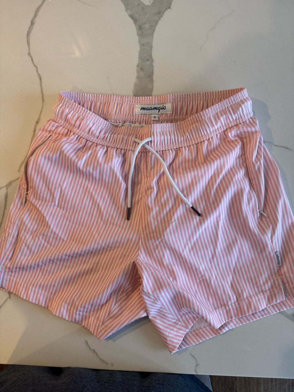 maamgio Pink & White Seersucker Drawstring Shorts